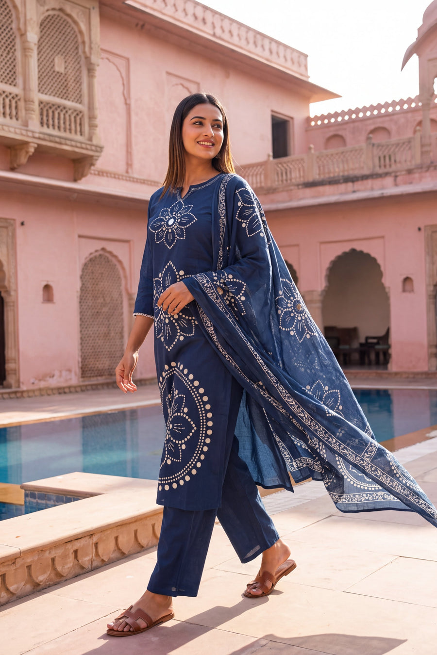 Sapphire Bloom Cotton Dupatta Set — image 4