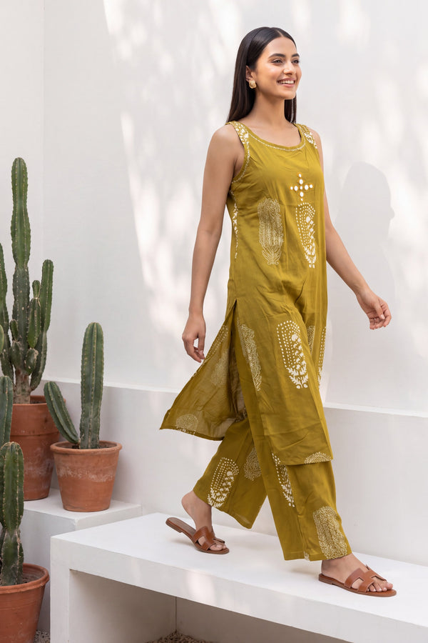 Turmeric Ease Sleeveless Cotton Co-ord Set