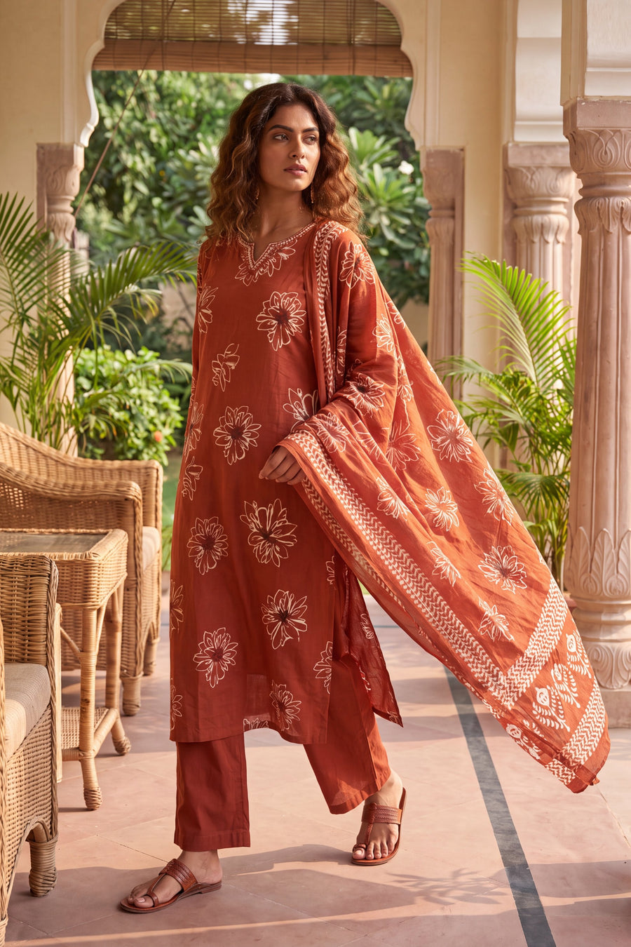 Persimmon Glow Cotton Dupatta Set — image 5