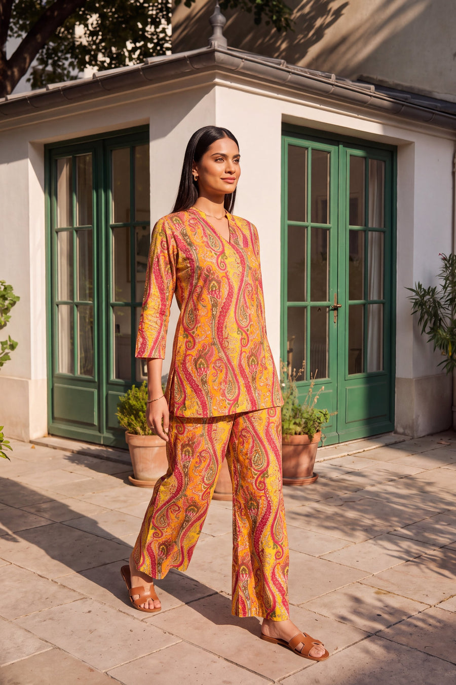 Turmeric Swirl Angrakha Cotton Co-ord Set — image 4
