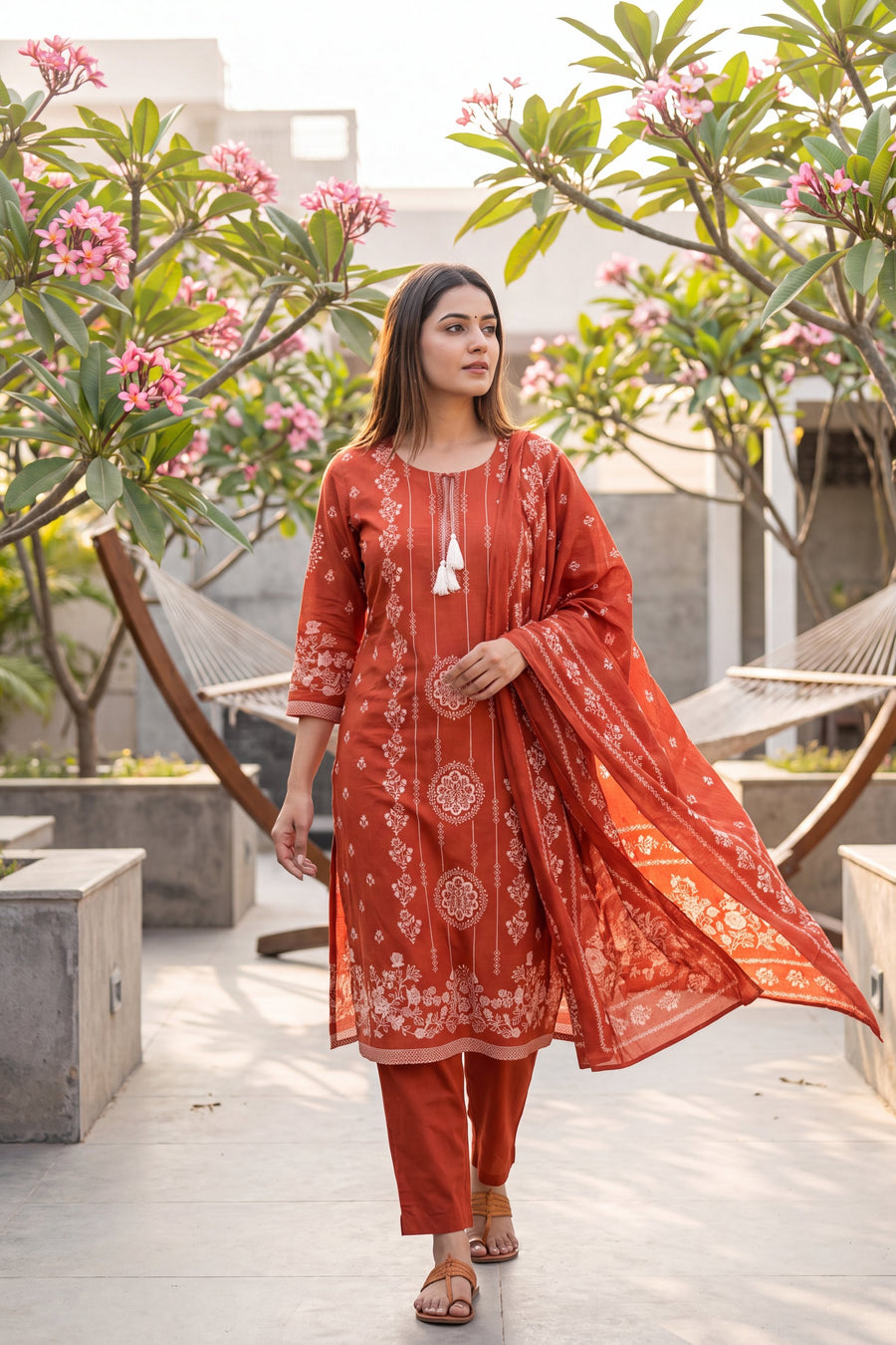 Loggia Apricot Cotton Dupatta Set — image 5