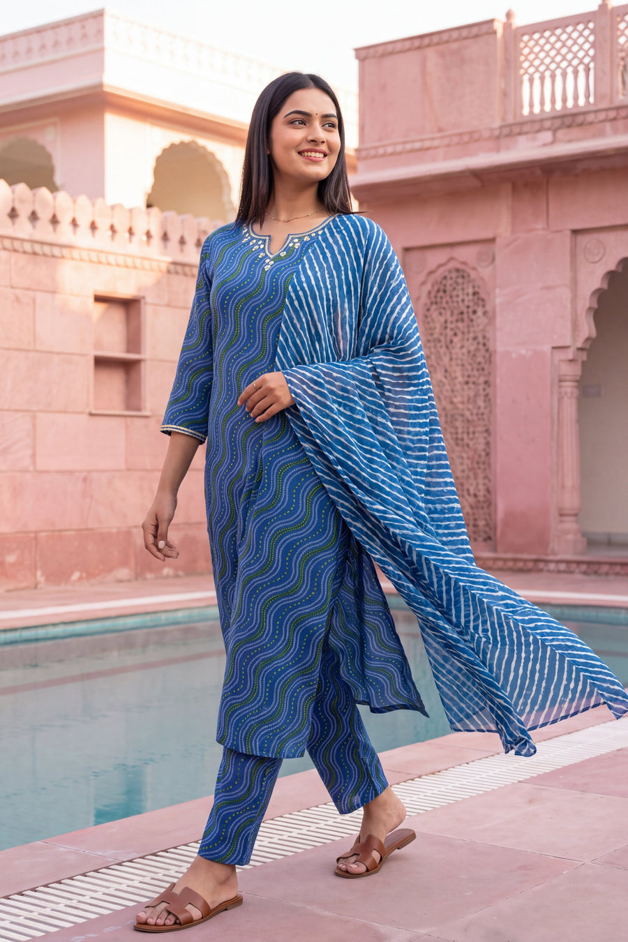 Cobalt Lantern Cotton Dupatta Set — image 5