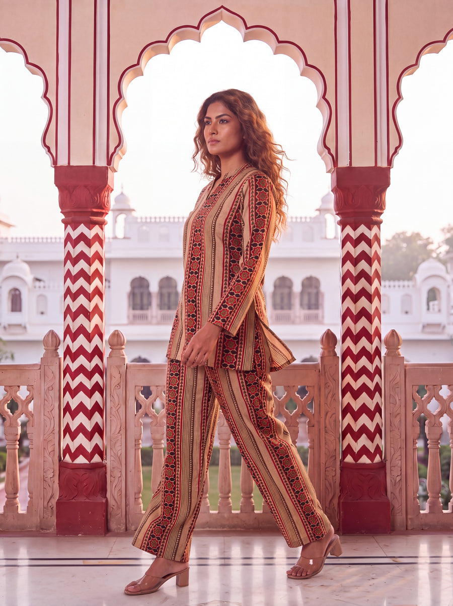 Sandstone Stripe Angrakha Cotton Co-ord Set — image 5