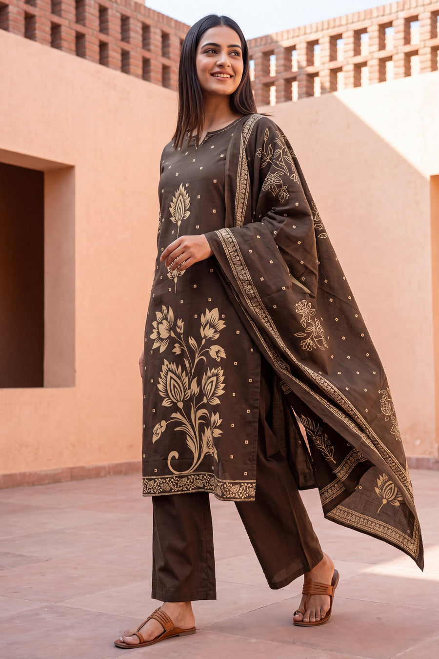 Umber Grove Cotton Dupatta Set — image 4