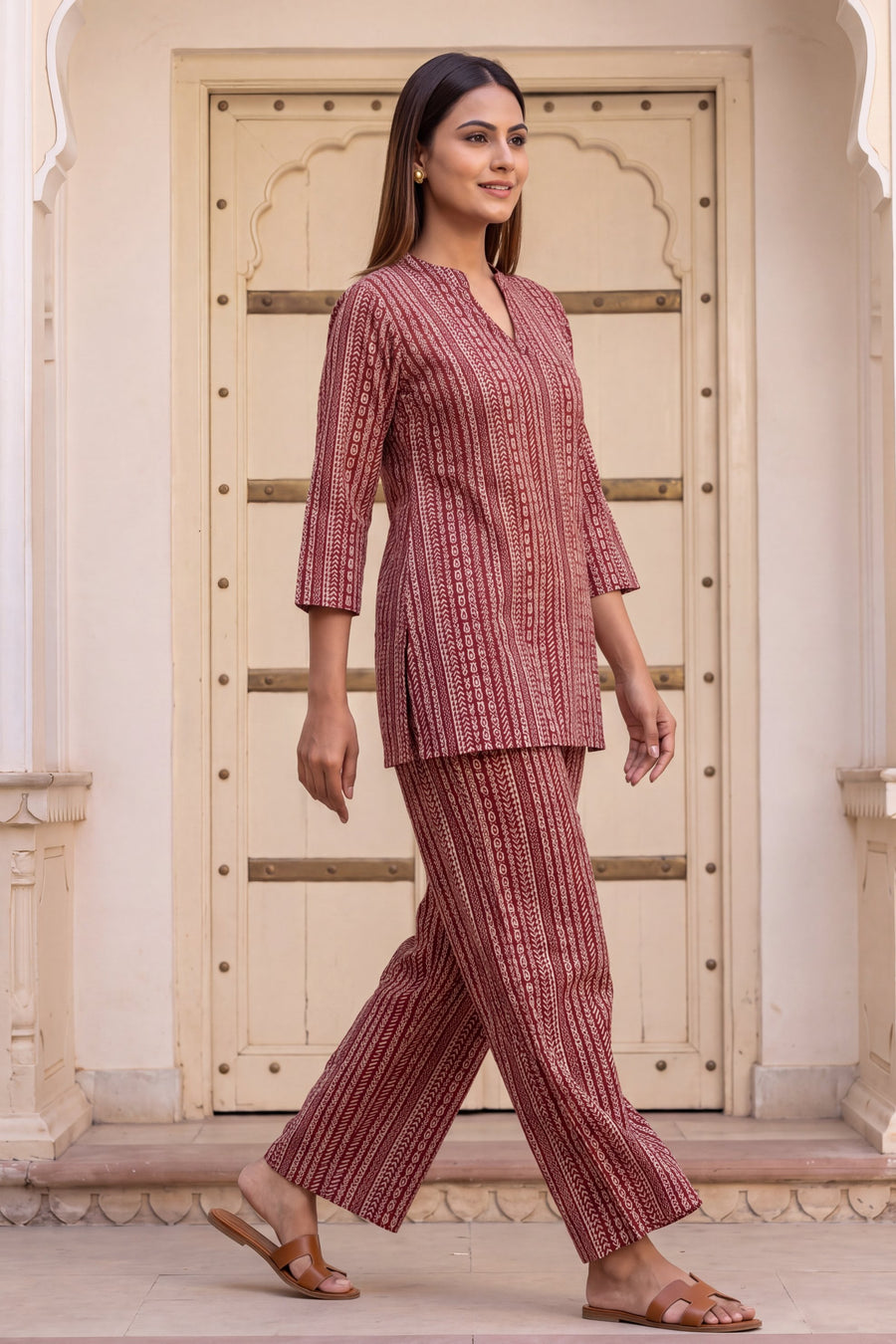 Wine Stripe Angrakha Cotton Co-ord Set — image 8