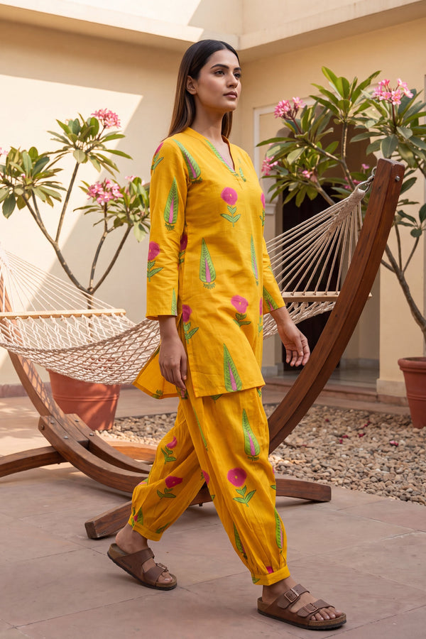 Marigold Glow Cotton Farshi Salwar Set