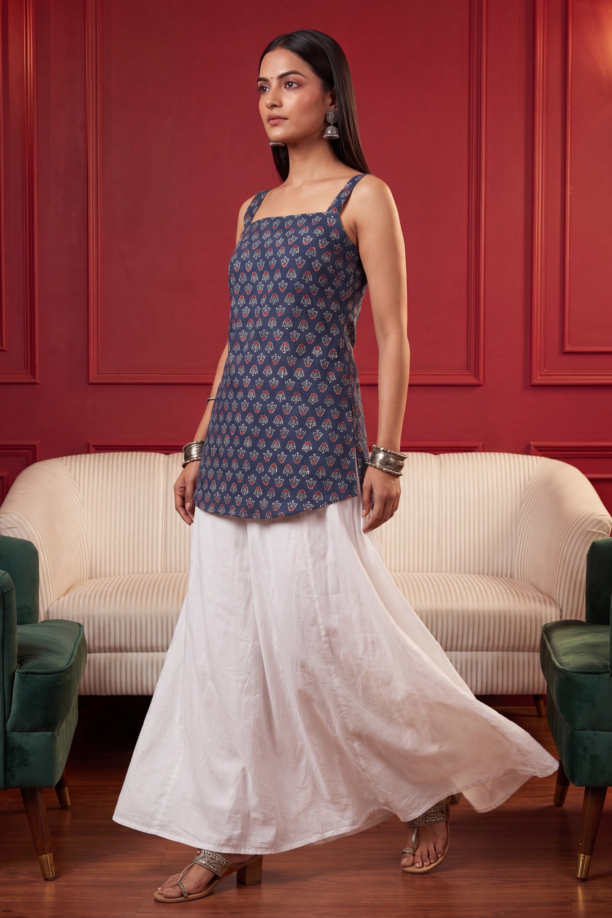 Boulevard Blue Square Neck Cotton Top