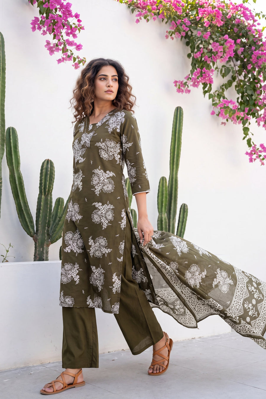 Crescendo Pine Cotton Dupatta Set — image 4