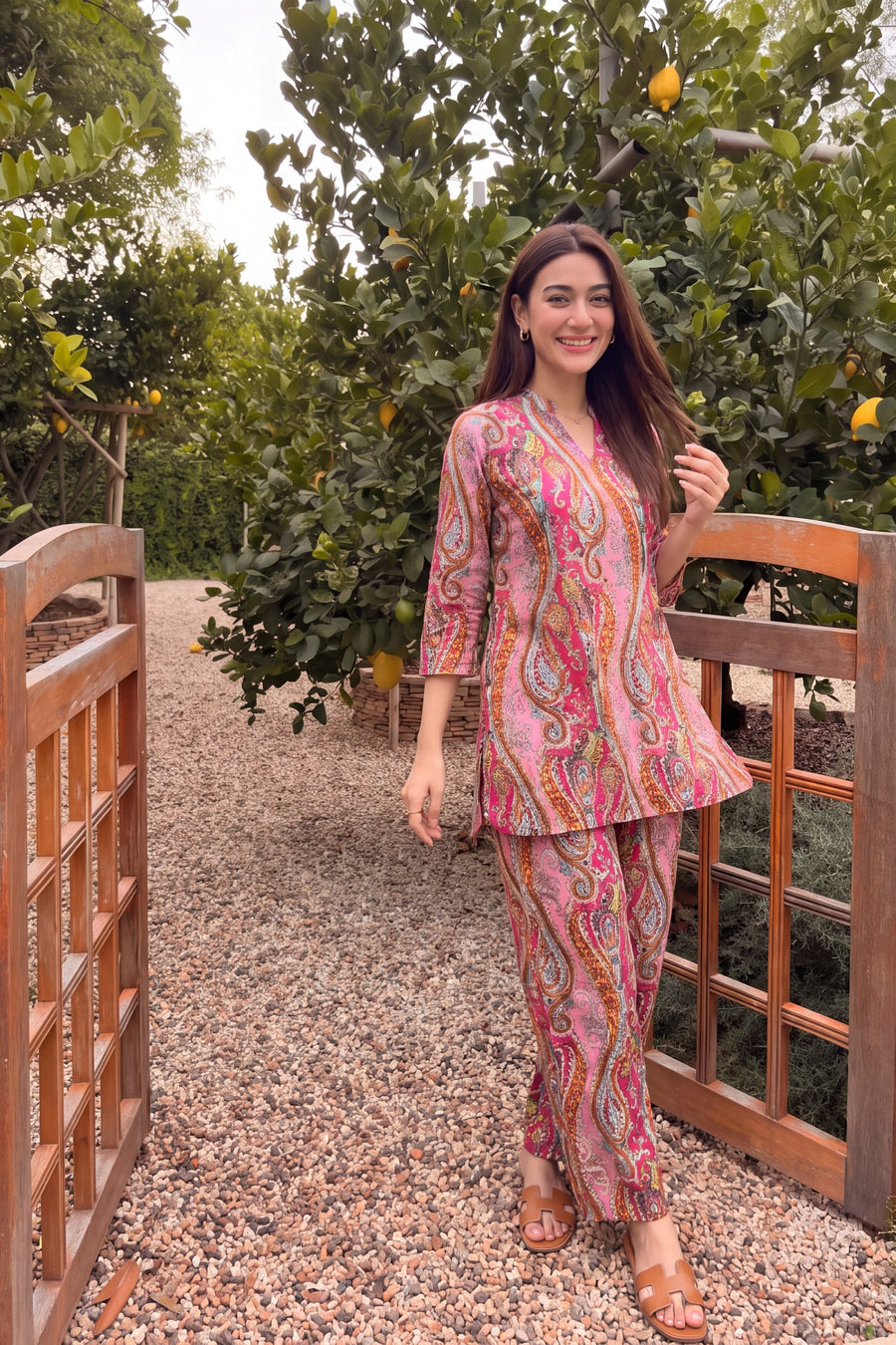Rose Paisley Angrakha Cotton Co-ord Set — image 7