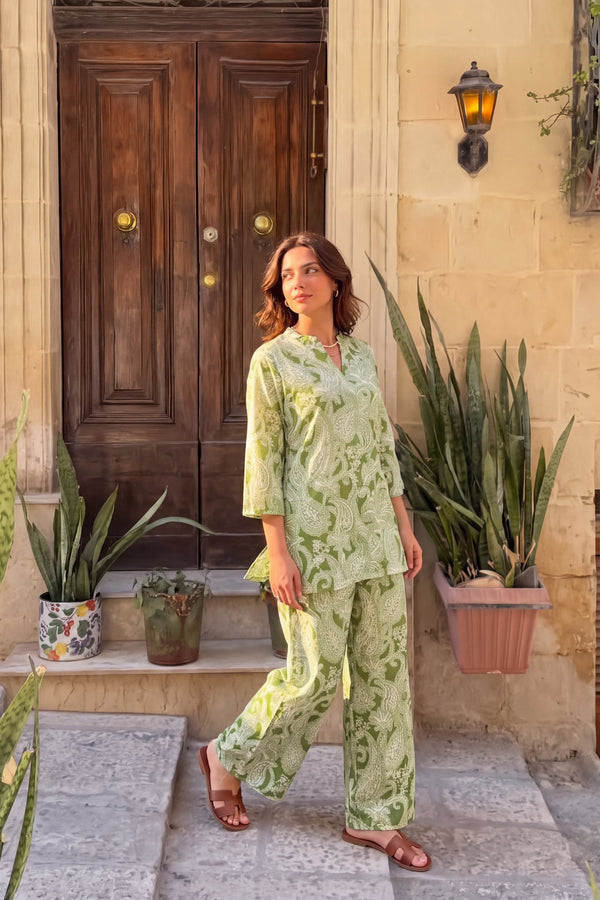 Sage Trellis Angrakha Cotton Co-ord Set