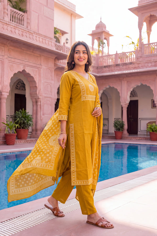 Saffron Lantern Cotton Dupatta Set