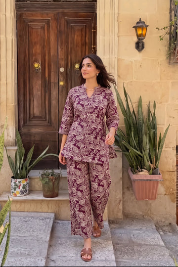 Mulberry Swirl Angrakha Cotton Co-ord Set