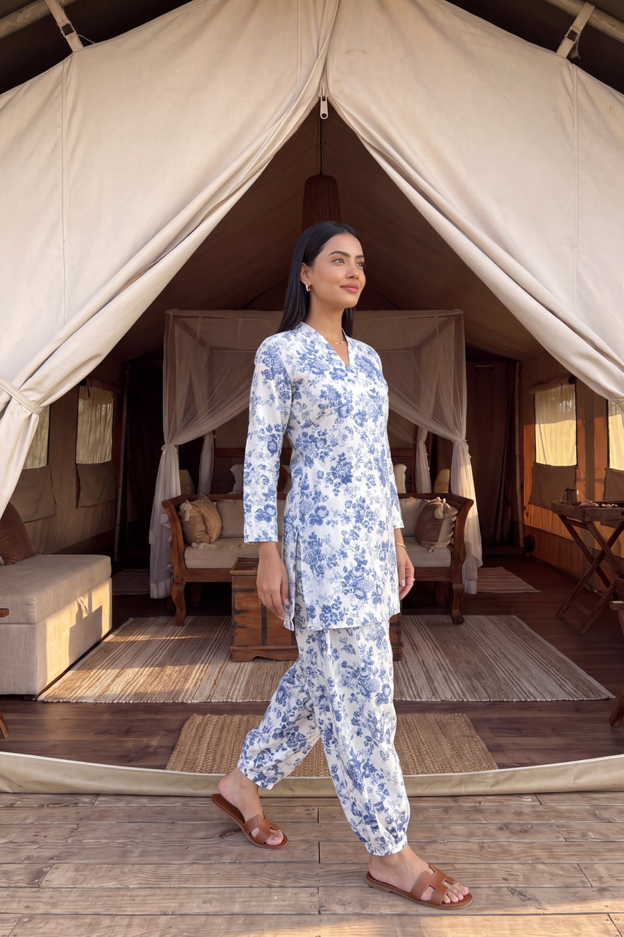 Porcelain Blue Cotton Farshi Salwar Set — image 5