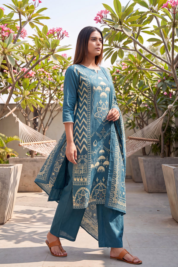 Forge Indigo Cotton Dupatta Set