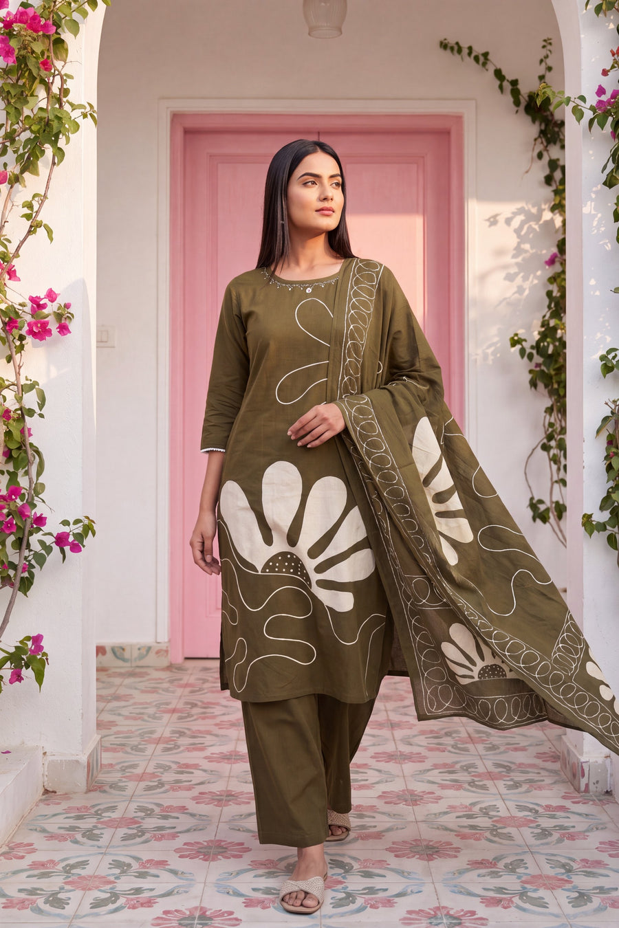 Olive Grove Cotton Dupatta Set — image 5