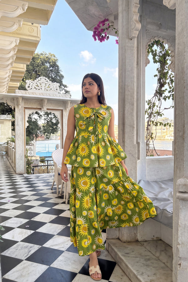 Emerald Waltz Cotton Skirt Set