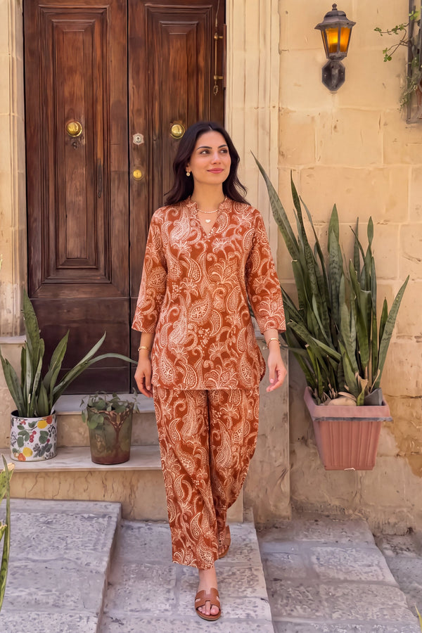Cinnamon Ember Angrakha Cotton Co-ord Set