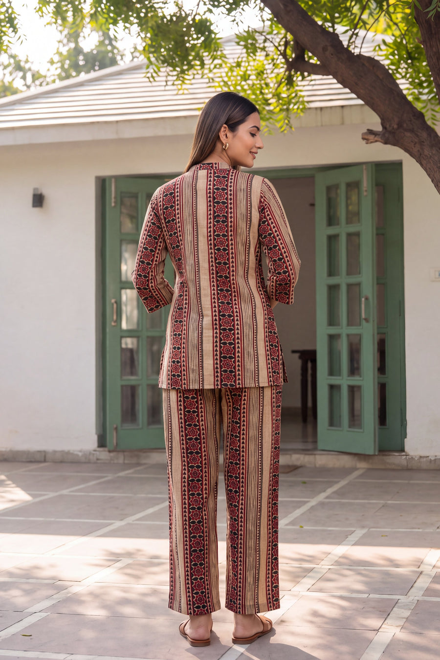 Rosewood Stripe Angrakha Cotton Co-ord Set — image 2