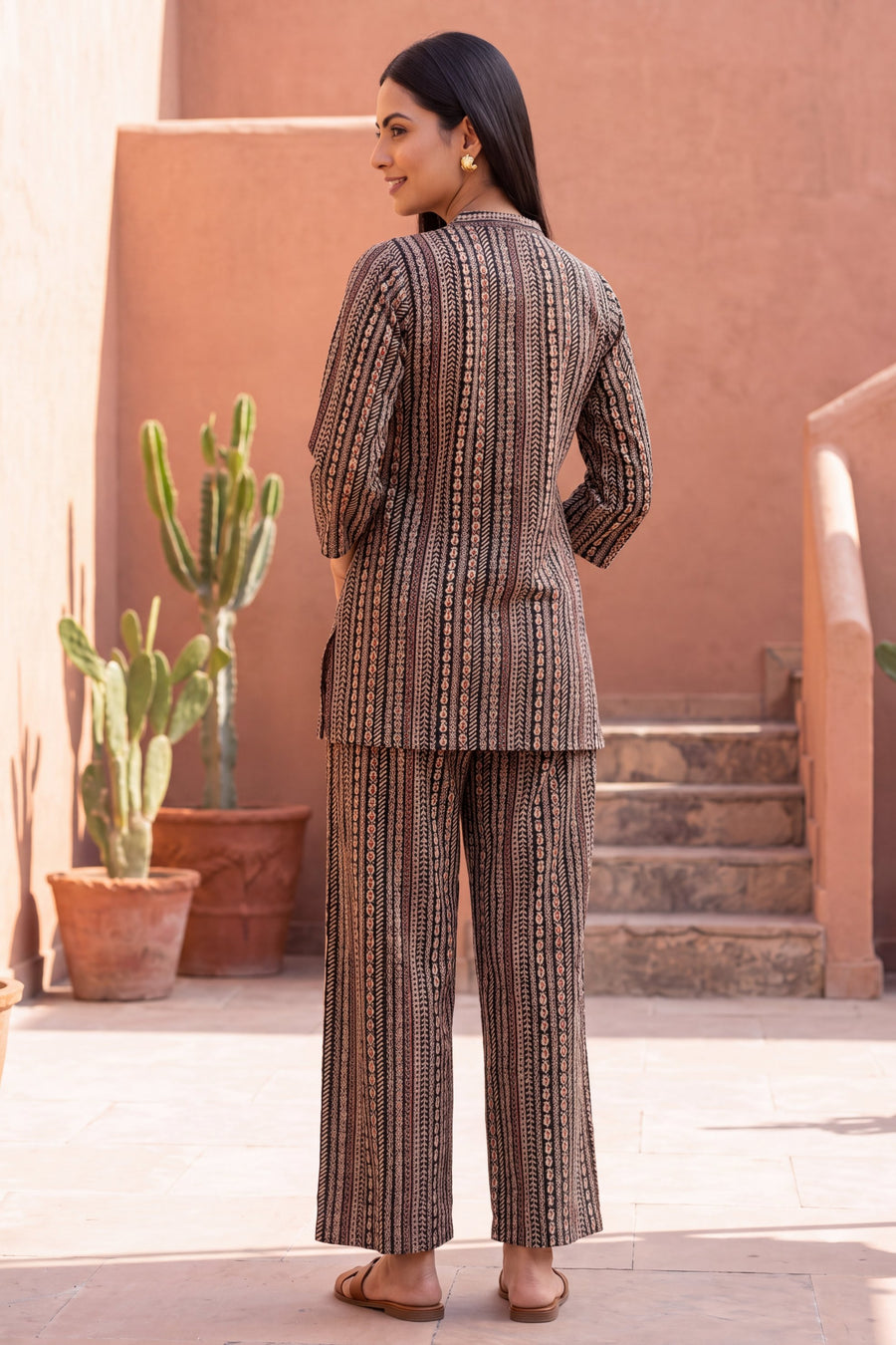 Cocoa Stripe Angrakha Cotton Co-ord Set — image 2