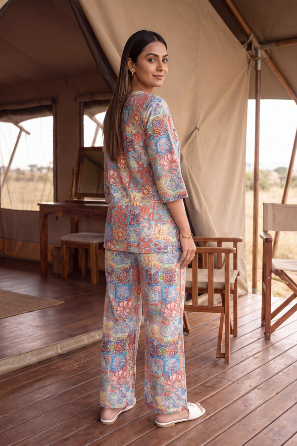 Pastel Mosaic Angrakha Cotton Co-ord Set