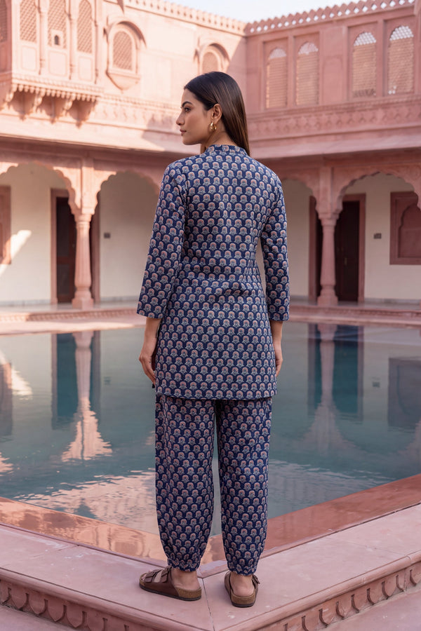 Indigo Ripple Cotton Farshi Salwar Set