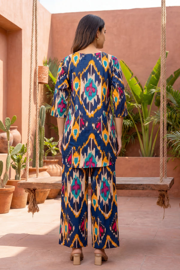 Blue Cotton Abstract Co-ord Set
