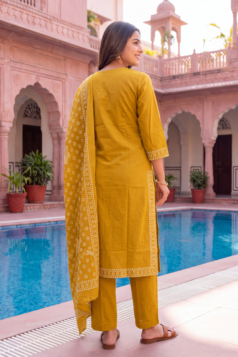 Saffron Lantern Cotton Dupatta Set — image 5