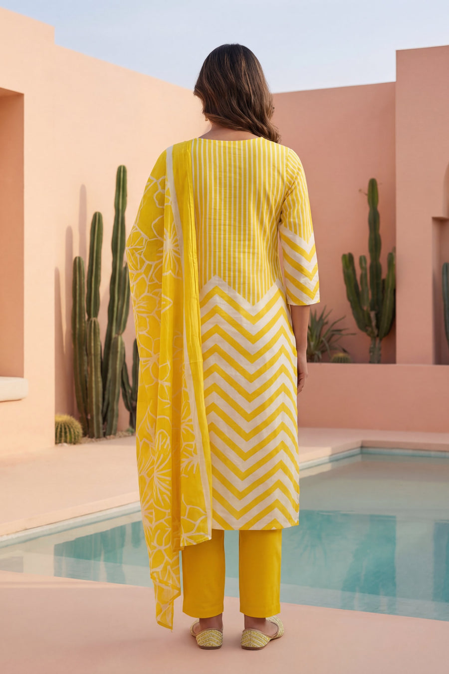 Solar Zigzag Bloom Chevron Cotton Dupatta Set — image 9