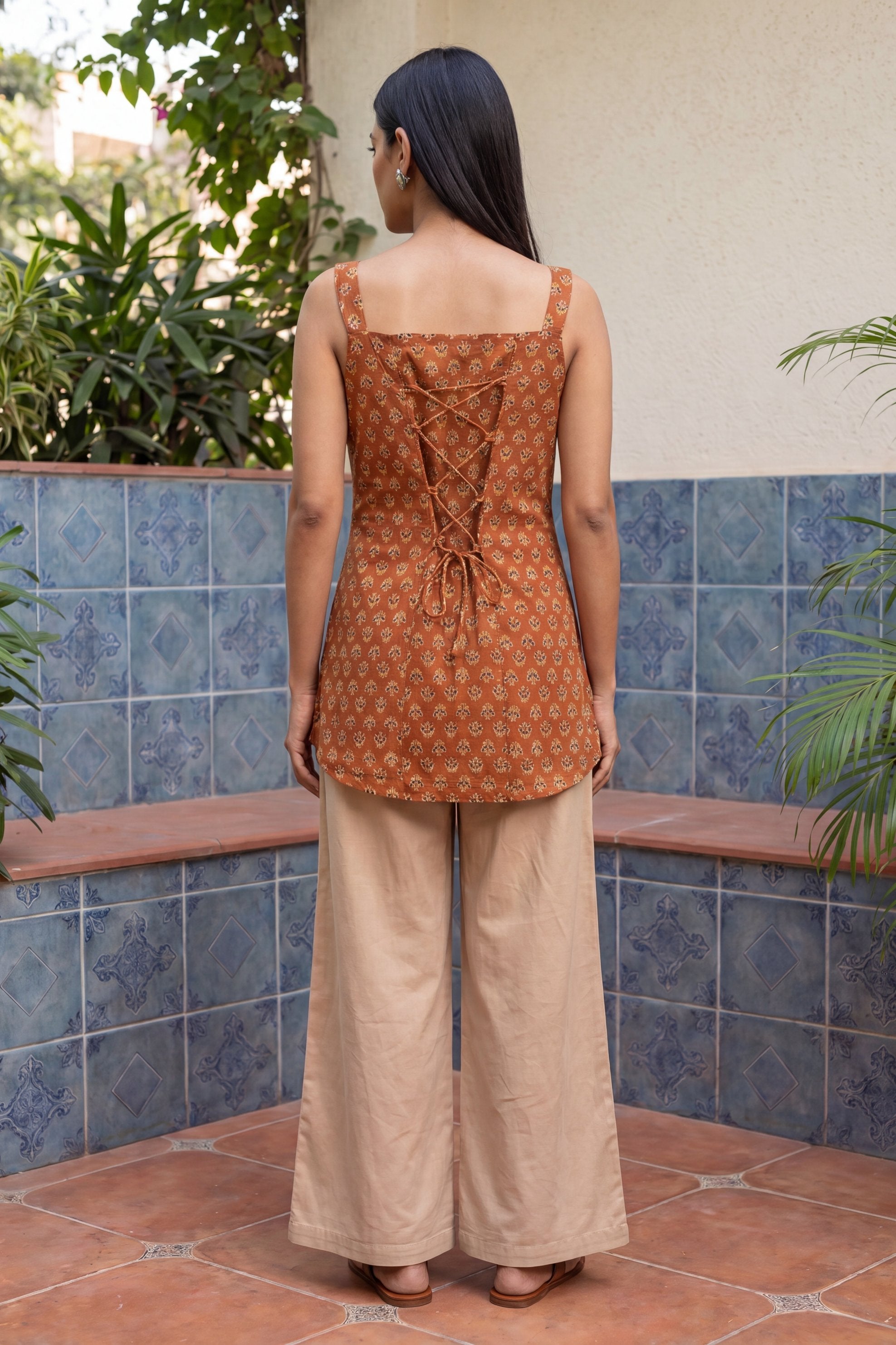 Saffron Bloom Square Neck Cotton Top