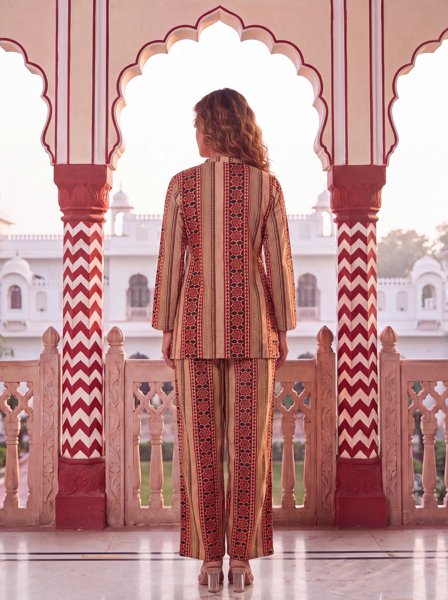 Sandstone Stripe Angrakha Cotton Co-ord Set — image 7
