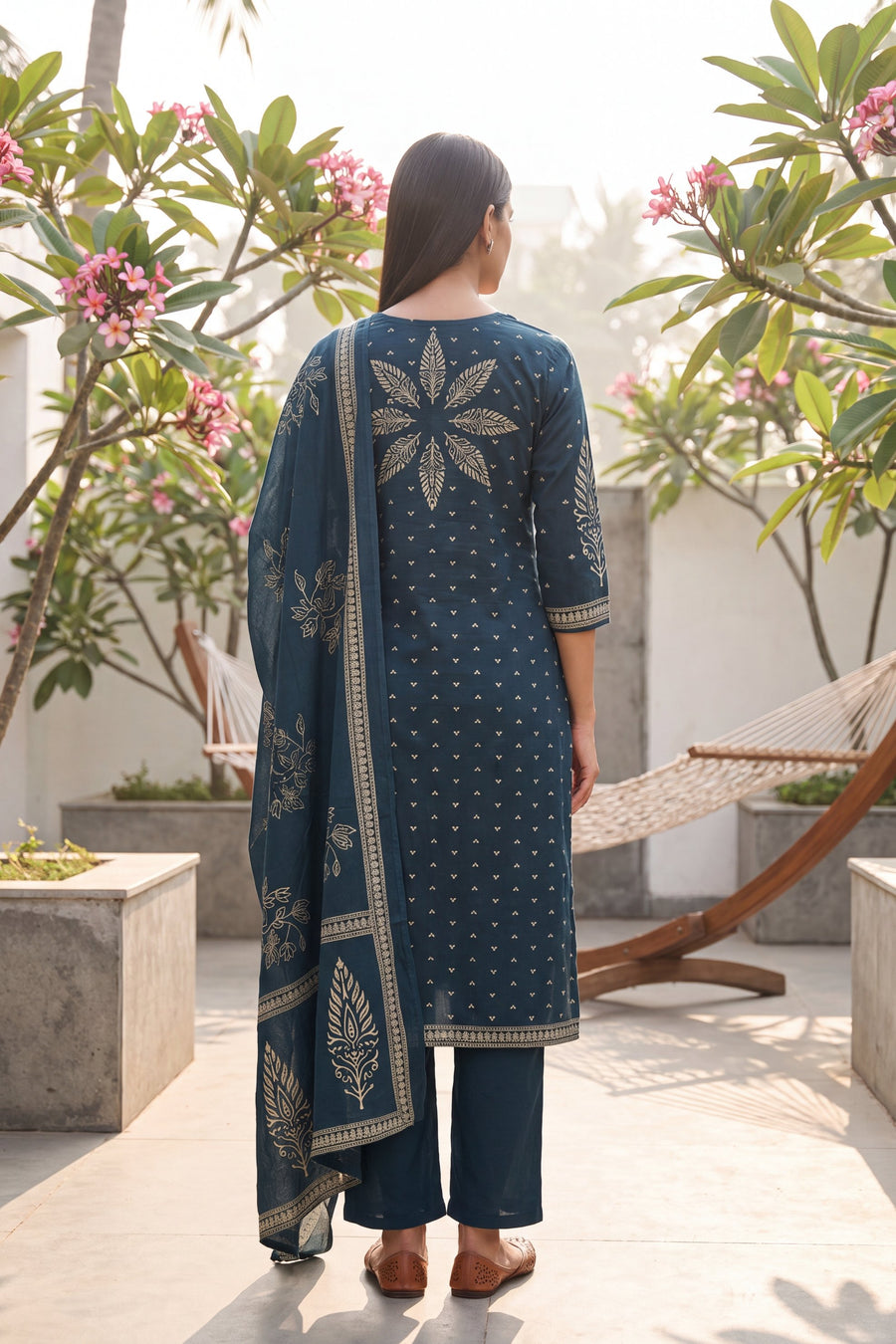 Cobalt Bloom Cotton Dupatta Set — image 6