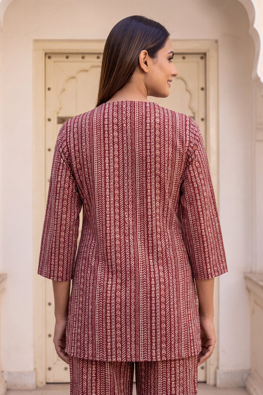 Wine Stripe Angrakha Cotton Co-ord Set — image 9