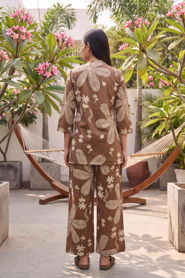 Walnut Brown Cotton Angrakha Co-ord Set