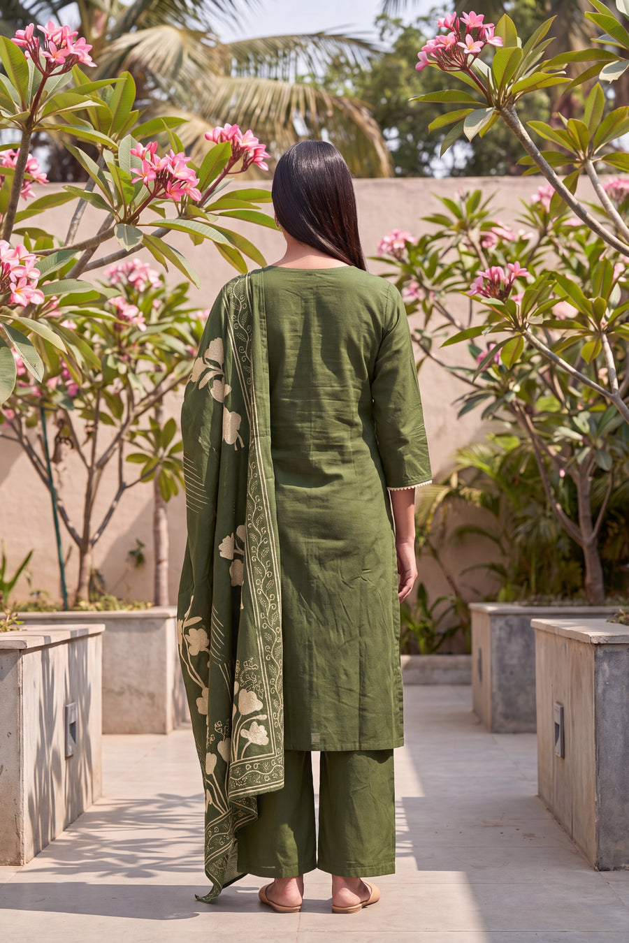 Fern Meadow Green Cotton Dupatta Set — image 5