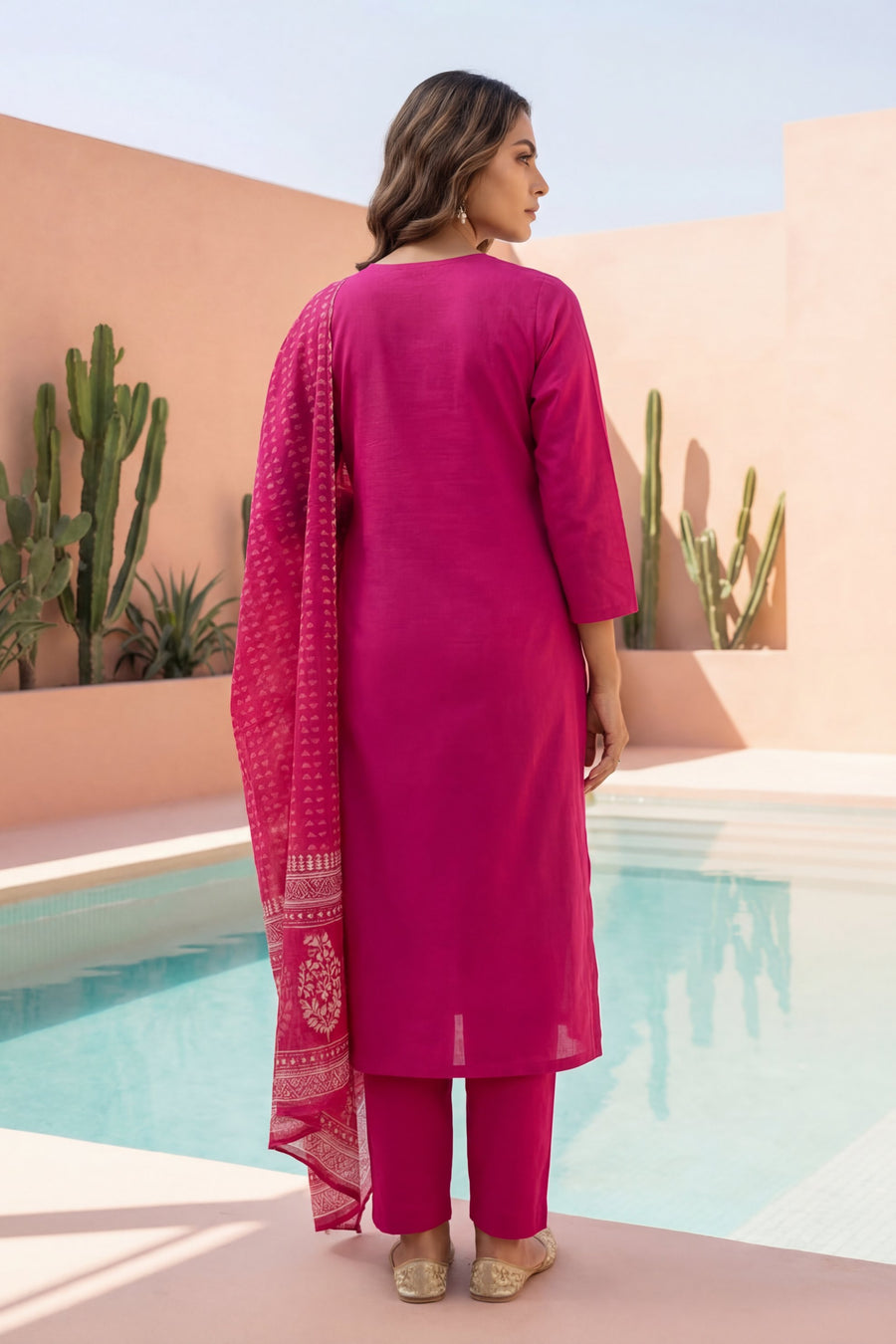 Magenta Cowrie Bloom Embroidered Cotton Dupatta Set — image 10