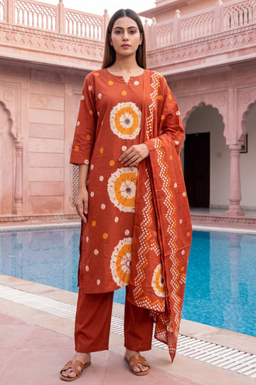 Tangerine Haze Cotton Dupatta Set