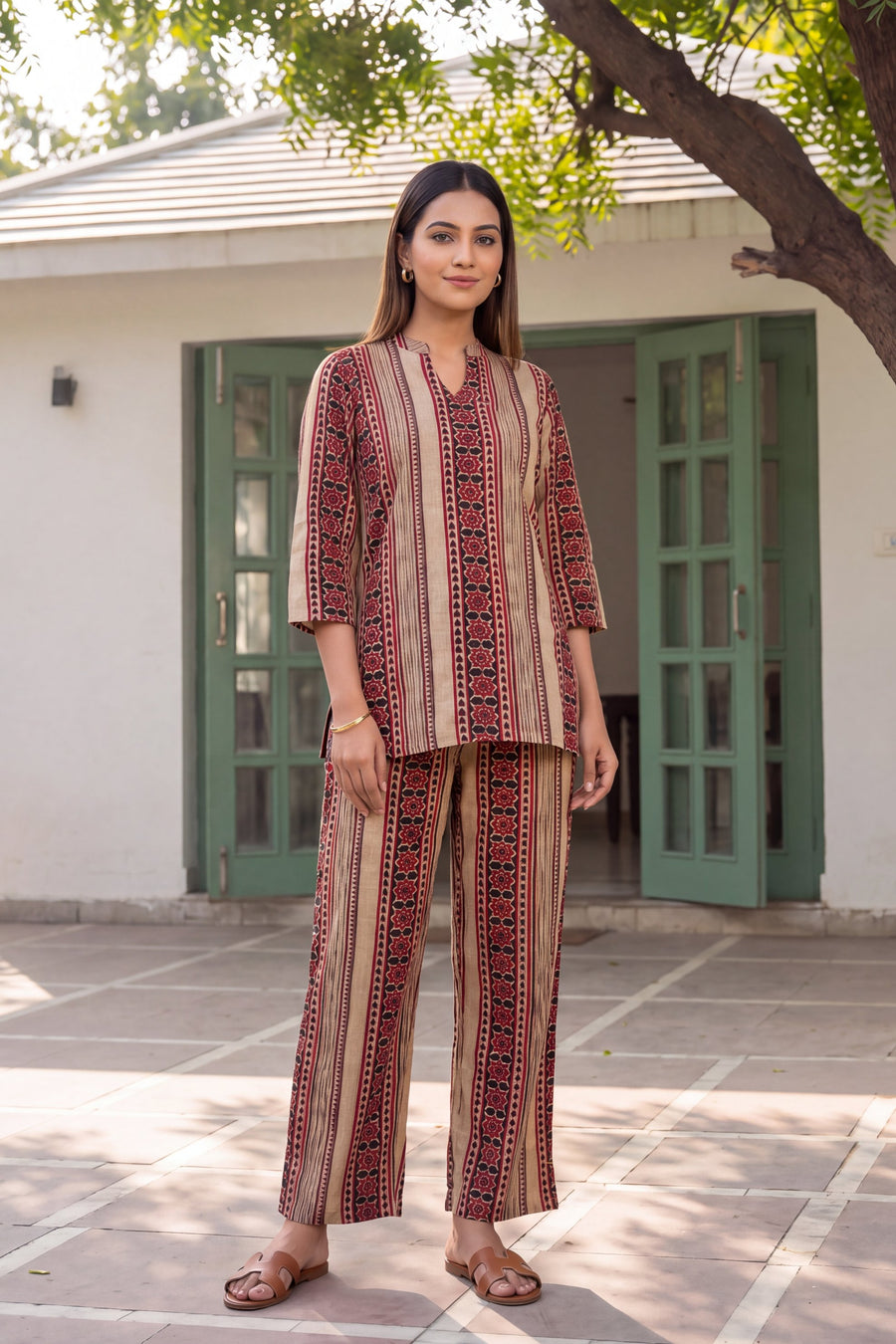 Rosewood Stripe Angrakha Cotton Co-ord Set — image 7