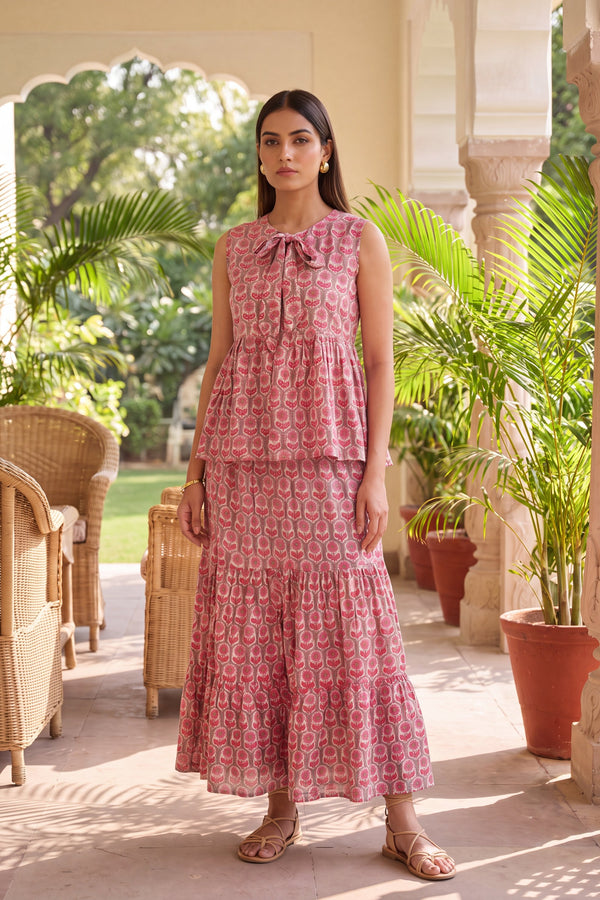 Violet Tiered Cotton Skirt Set