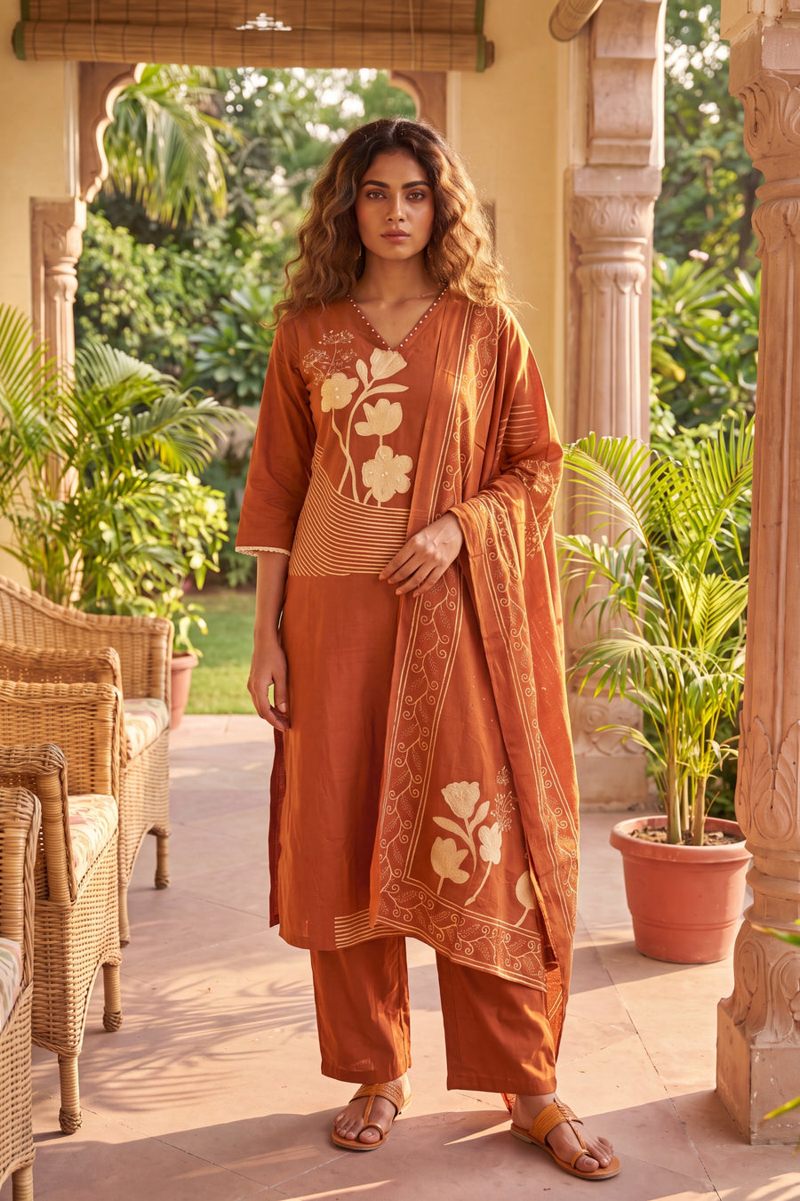 Paprika Tangerine Cotton Dupatta Set — image 5