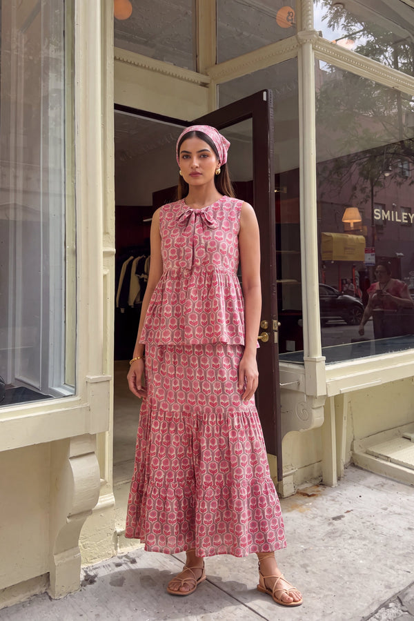 Violet Tiered Cotton Skirt Set