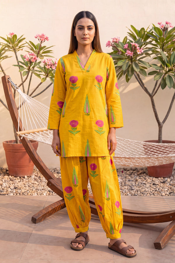 Marigold Glow Cotton Farshi Salwar Set
