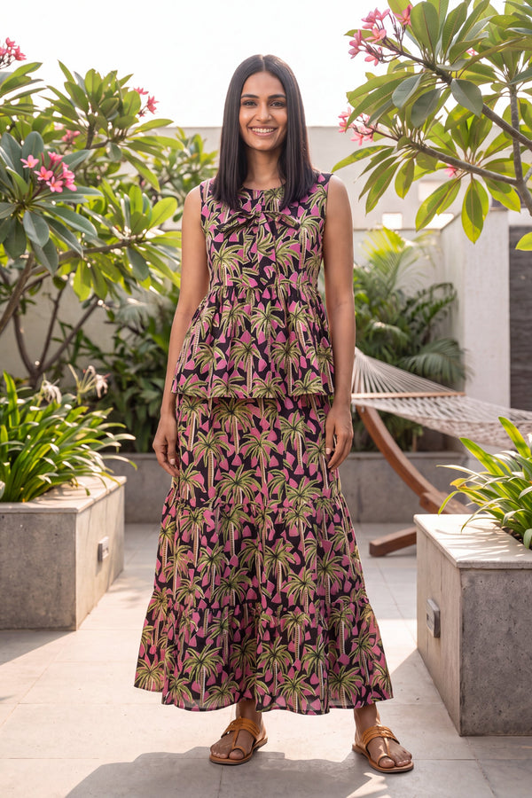Noir Tiered Cotton Skirt Set