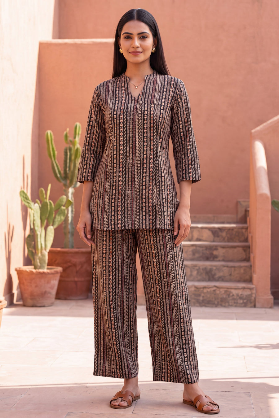 Cocoa Stripe Angrakha Cotton Co-ord Set — image 7