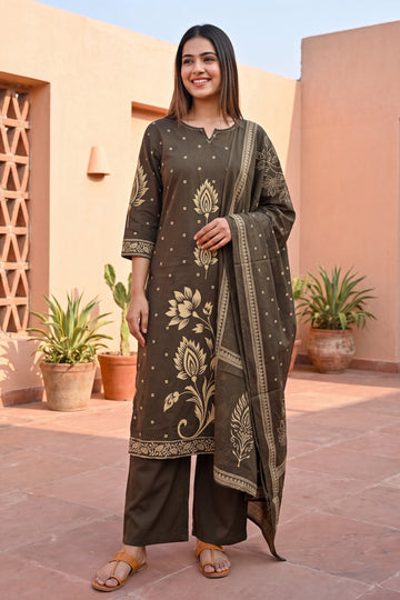 Umber Grove Cotton Dupatta Set