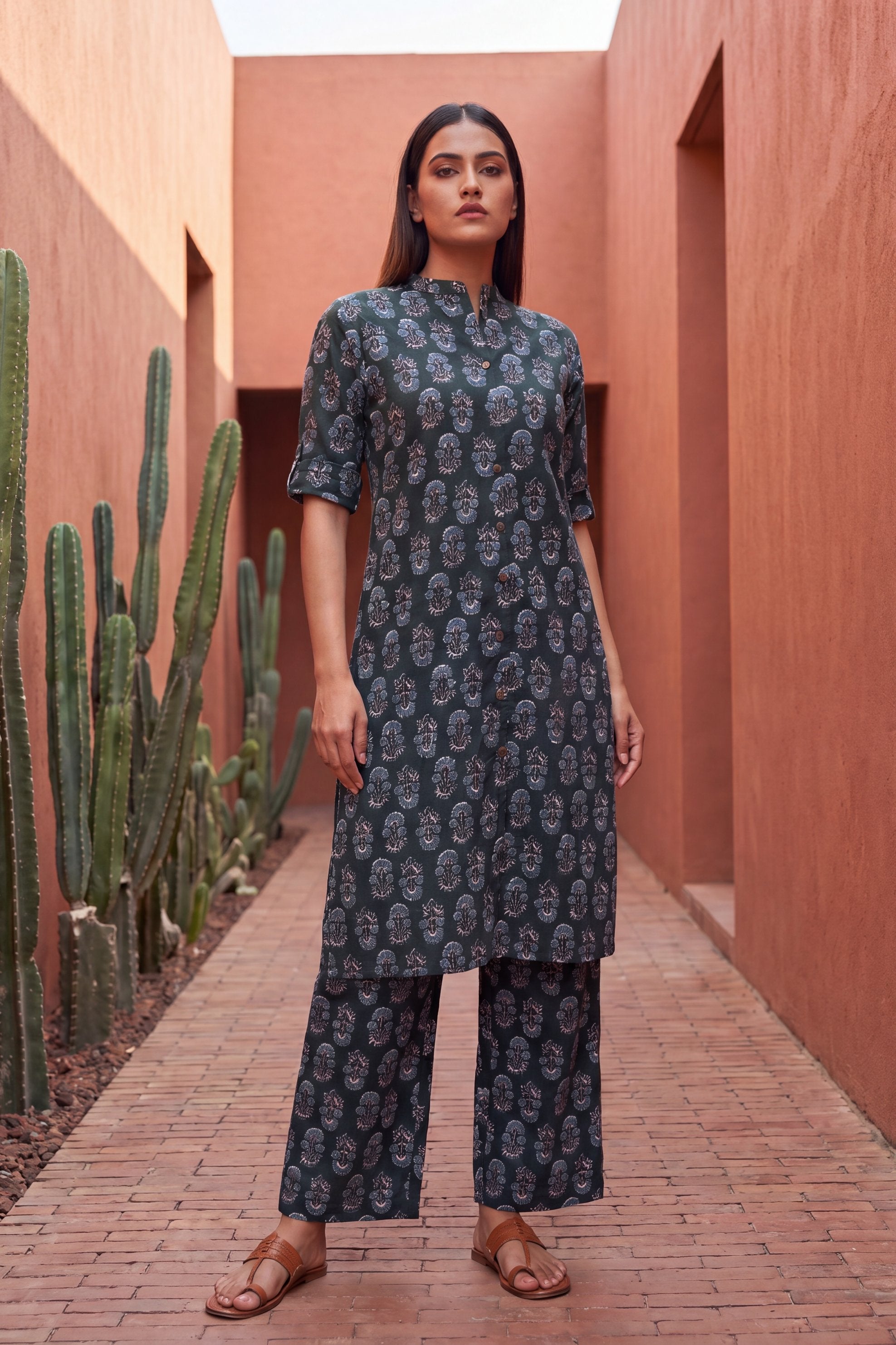 Sonata Sage Mandarin Cotton Co-ord Set
