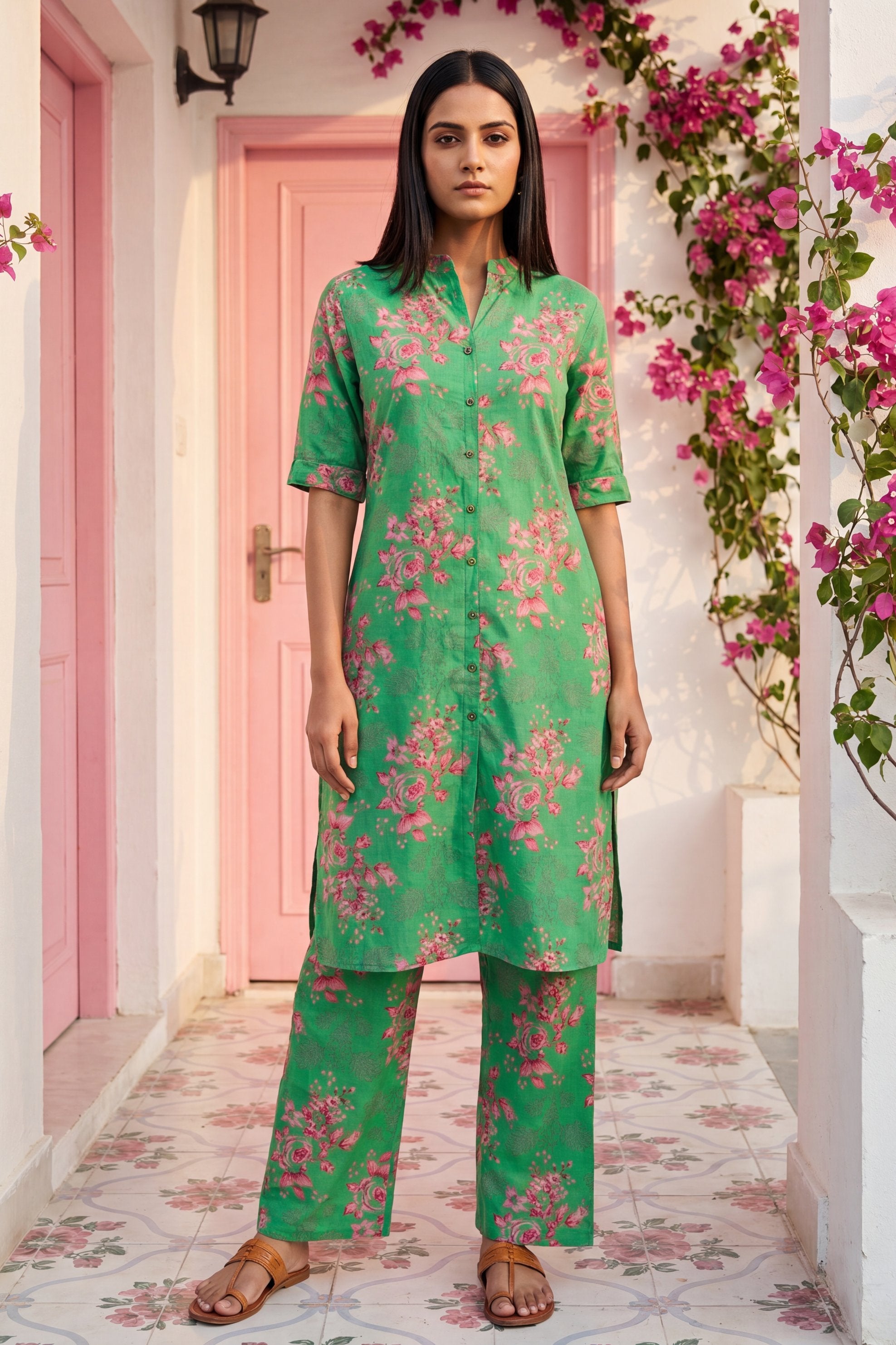 Boulevard Emerald Mandarin Cotton Co-ord Set