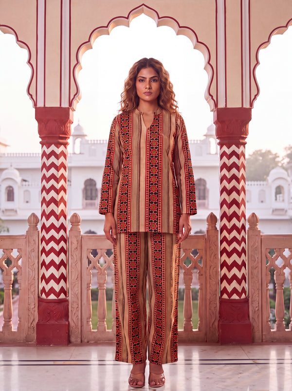 Sandstone Stripe Angrakha Cotton Co-ord Set