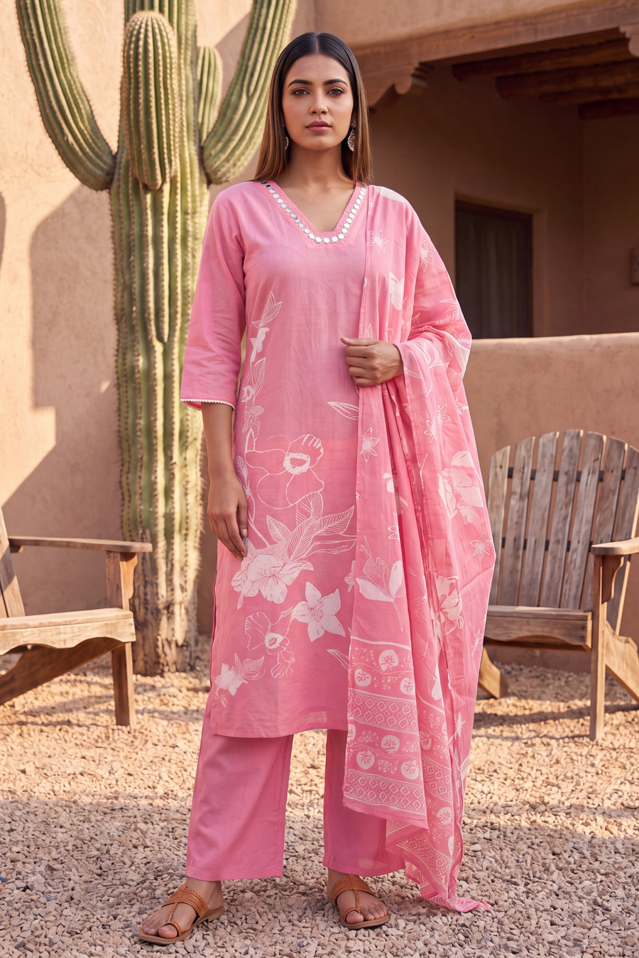Autumn Petal Cotton Dupatta Set — image 5