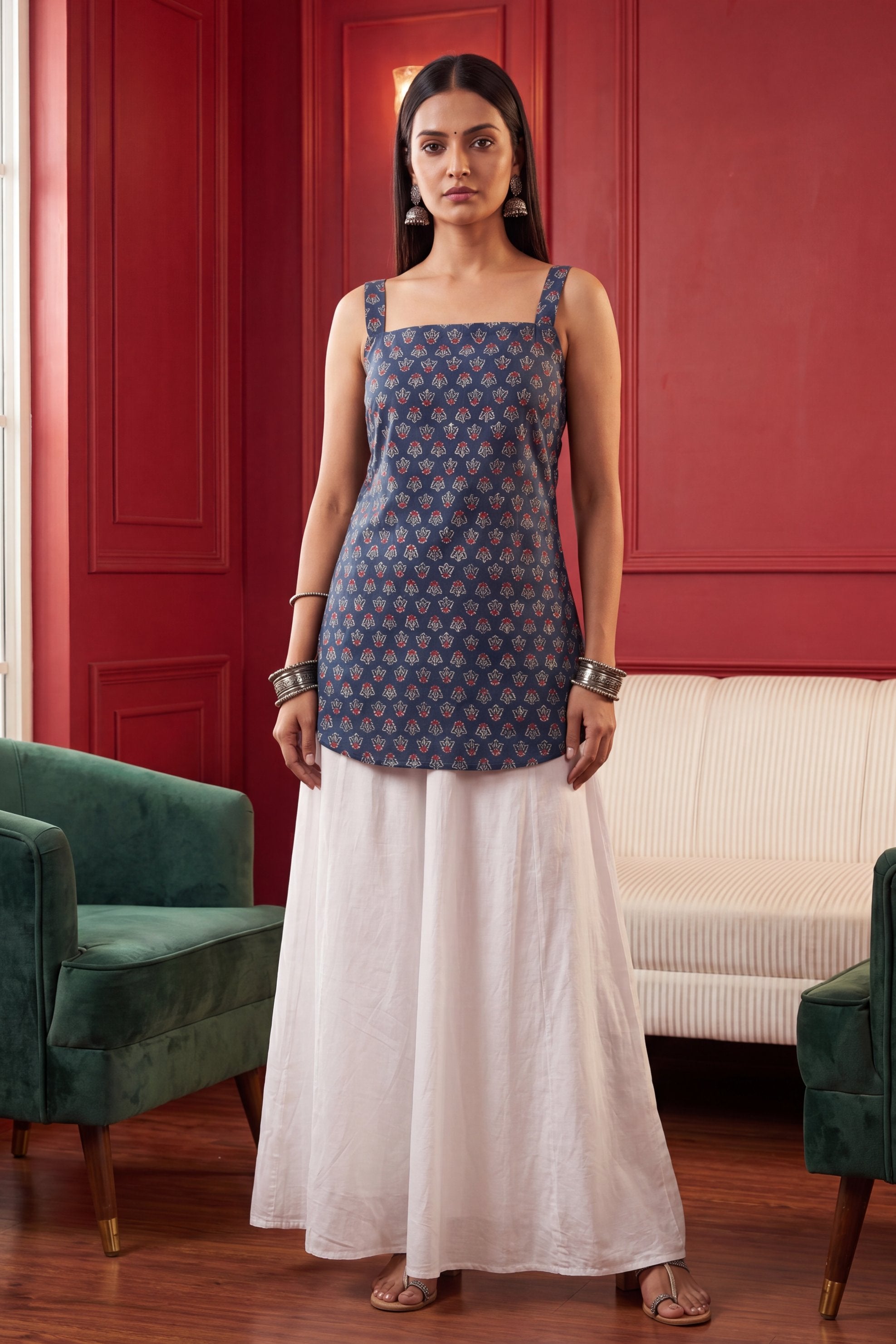 Boulevard Blue Square Neck Cotton Top