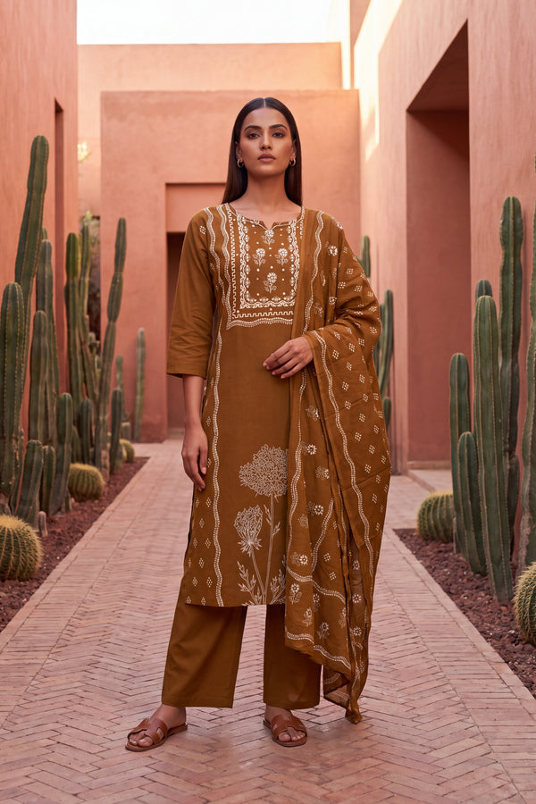 Golden Cascade Cotton Dupatta Set